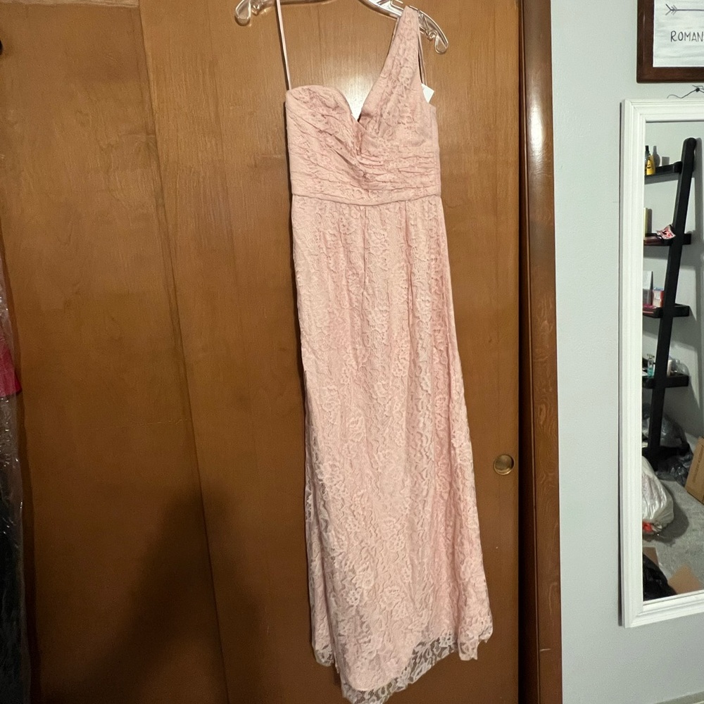 Amsale Blush Colored, One-Shoulder Lace Bridesmaid/Prom Dress
